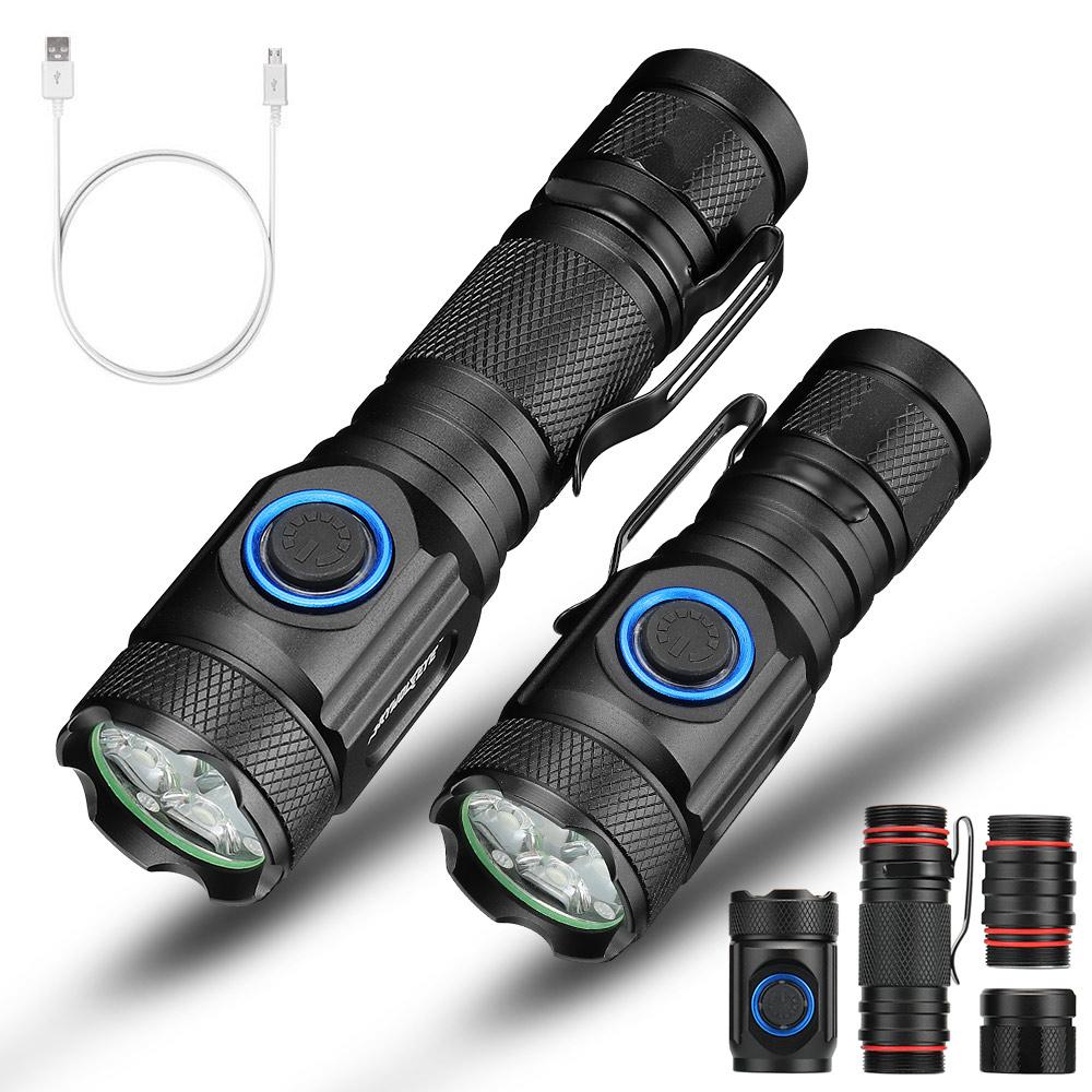 Linterna LED superbrillante 4*XPE R2 de 6000 lúmenes, recargable por USB, con batería 18650 y múltiples funciones.