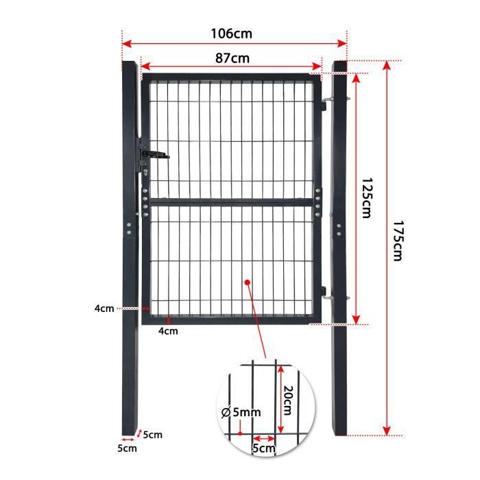Porte de jardin - YRHOME - Portail simple - Acier galvanisé - 175 cm - Gris anthracite