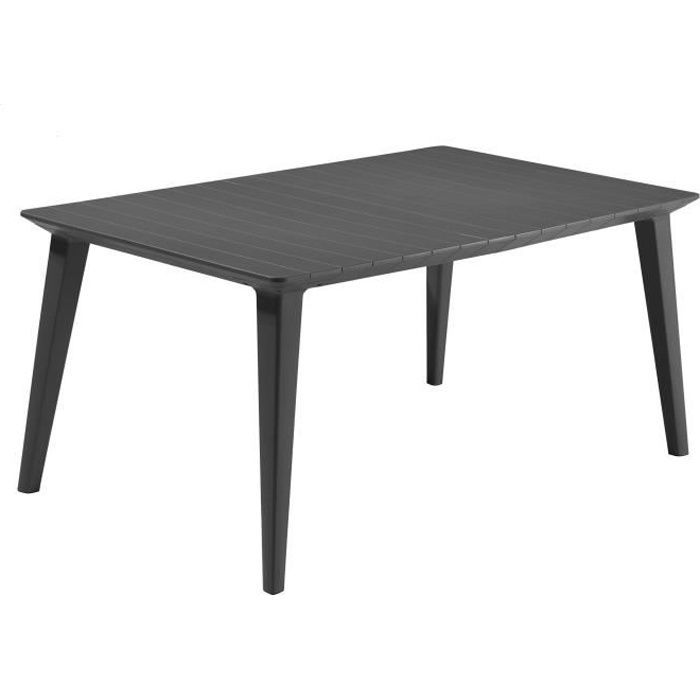 Mesa de jardín rectangular de 160 cm, color gris grafito, resina, para 6 personas, modelo Lima, Allibert by KETER.