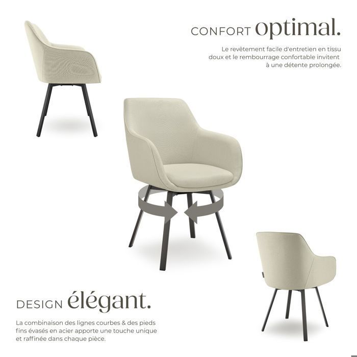 Chairs - TECTAKE - Set of 4 ALICON upholstered swivel chairs with armrests and continuous backrest - Grey/Beige