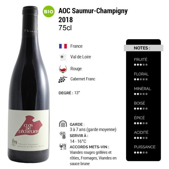 Saumur-Champigny Clos de L'Echelier Rouge 2018 - Bio - Lot de 3x75cl - Domaine des Roches Neuves - Vin AOC Rouge du Val de Loire