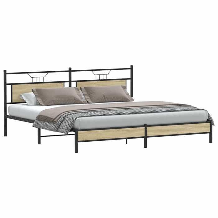 Marrón 200 x 200 cm - Cama de madera - Estable y duradera - Estructura de metal - Colchón no incluido - Roble Sonoma 200x200 cm 001_207371