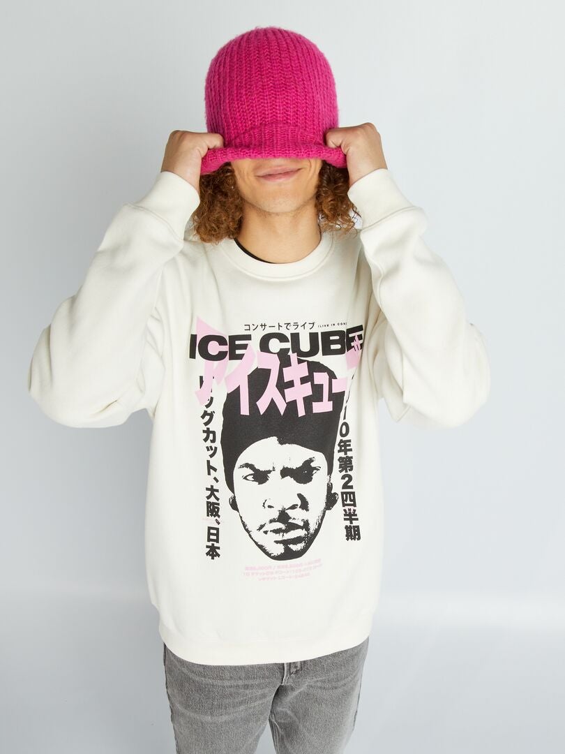 'Ice Cube' sweatshirt met ronde hals - BEIGE