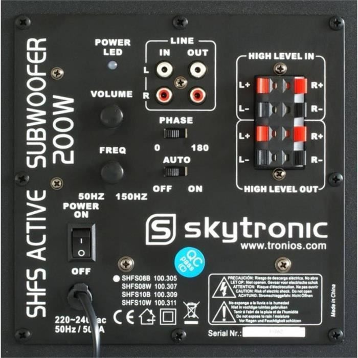 Subwoofer amplificado - SKYTRONIC - SHFS10B - 200W máx. - 25 cm - Design Bass Reflex