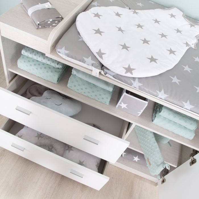 Cambiador ROBA Julia - 2 cajones + 1 puerta - Compartimento abierto - Madera bicolor