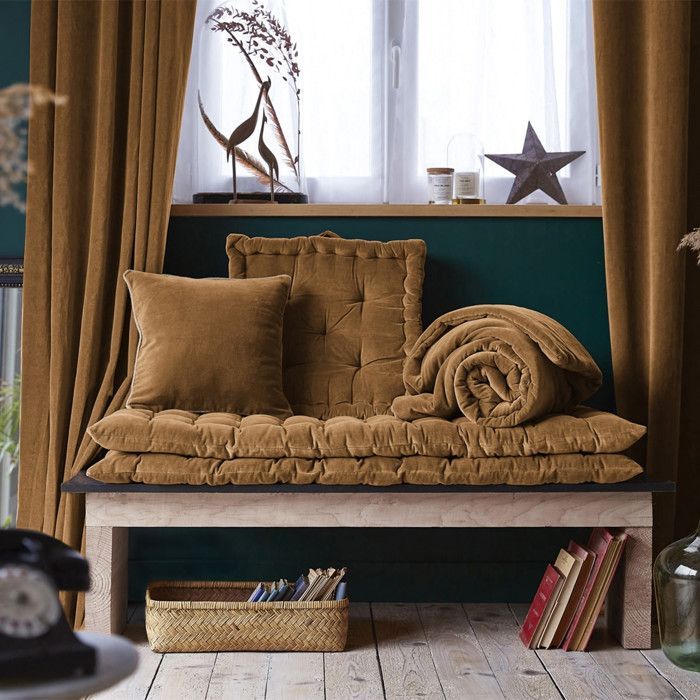 HARRIS - Materasso da pavimento 60x120 cm, trapuntato in velluto di cotone, colore cammello