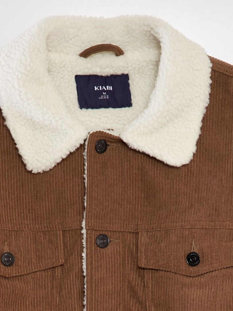 Chaqueta de terciopelo con cuello de borrego - MARRÓN