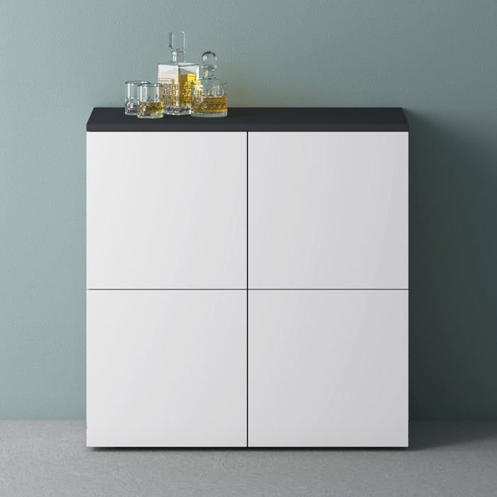 Mai & Mai Meuble de Rangement avec 4 Portes et 4 Compartiments Gris Noir Mat + Blanc Mat 76x36,4x74 cm SR04