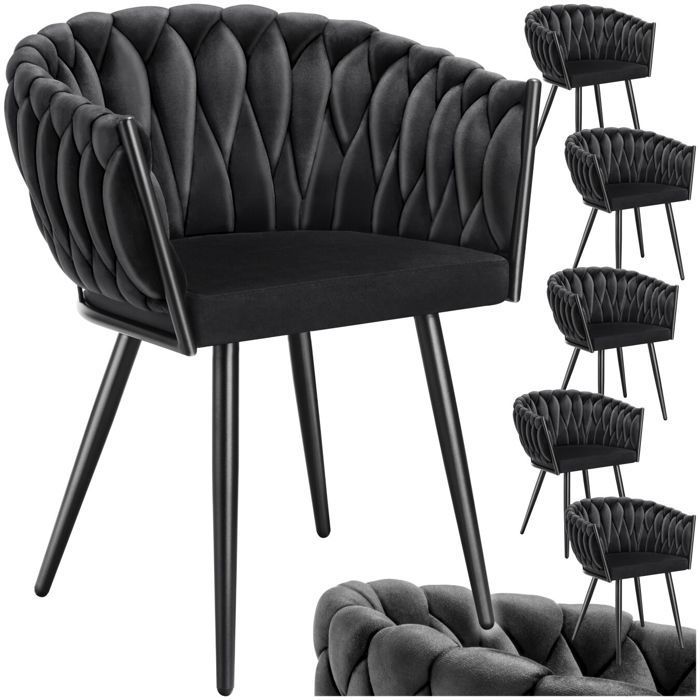 Sillas - TECTAKE - Juego de 6 sillas de comedor ASTANO en terciopelo de diseño con patas de acero delgadas - Negro
