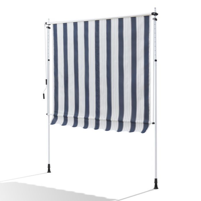 Handmatig te bedienen zonnescherm 300 x 150 cm - Geen boren nodig - Verstelbaar met slinger - Blauw en wit