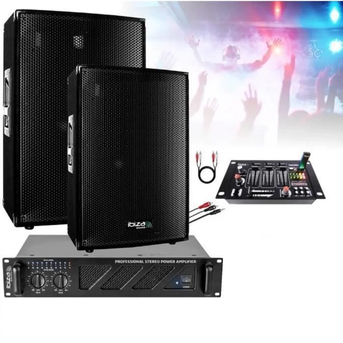 Total Ibiza Sound 1680W PA System Package - 2 Speakers 2x600W - 2x240W Fan-Assisted Amplifier - Mixing Cable - Cabling - Wedding Venue
