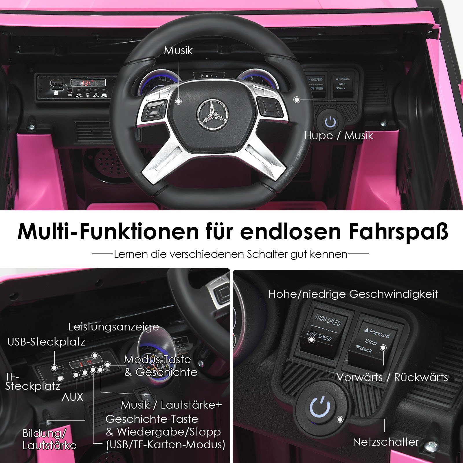 COSTWAY Elektro-Kinderauto Mercedes Benz, met muziek en LED, 2,5-5,5 km/u