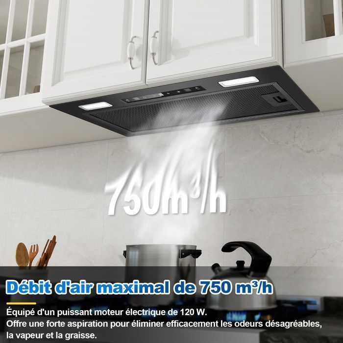 Cappa aspirante da incasso - 750 m³/h, larghezza 52 cm - Comandi gestuali e touch - Funzione Booster - Ricircolo con filtro a carboni attivi - Classe energetica A+++