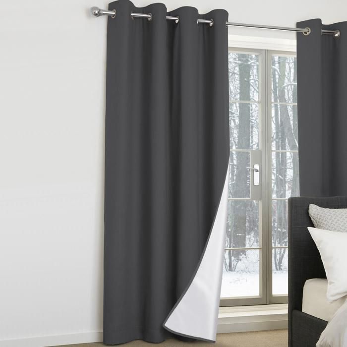IDMARKET Set of 2 anthracite grey thermal curtains 135x240 cm