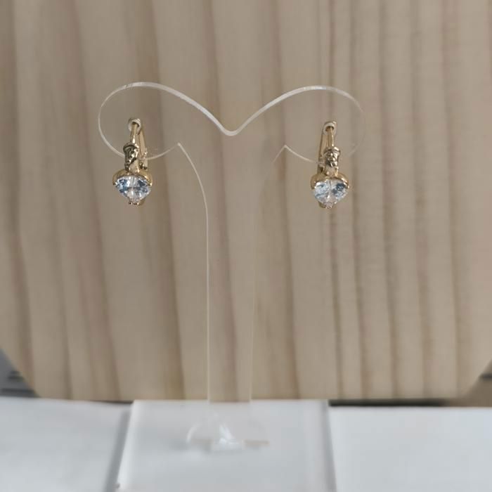 Boucles d'Oreilles - Femme/Enfant - Créoles - Ovales - Coeur - Cristal - Blanc - Plaqué Or Jaune 750/1000 - Bijou de Créateur