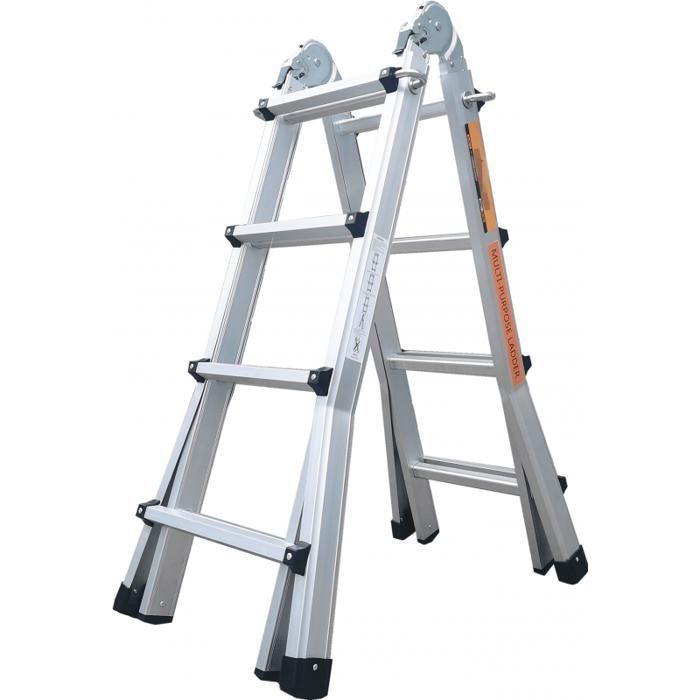 Escalera articulada de aluminio plegable y telescópica, 4x4 peldaños, 3,88 m + 2 estantes
