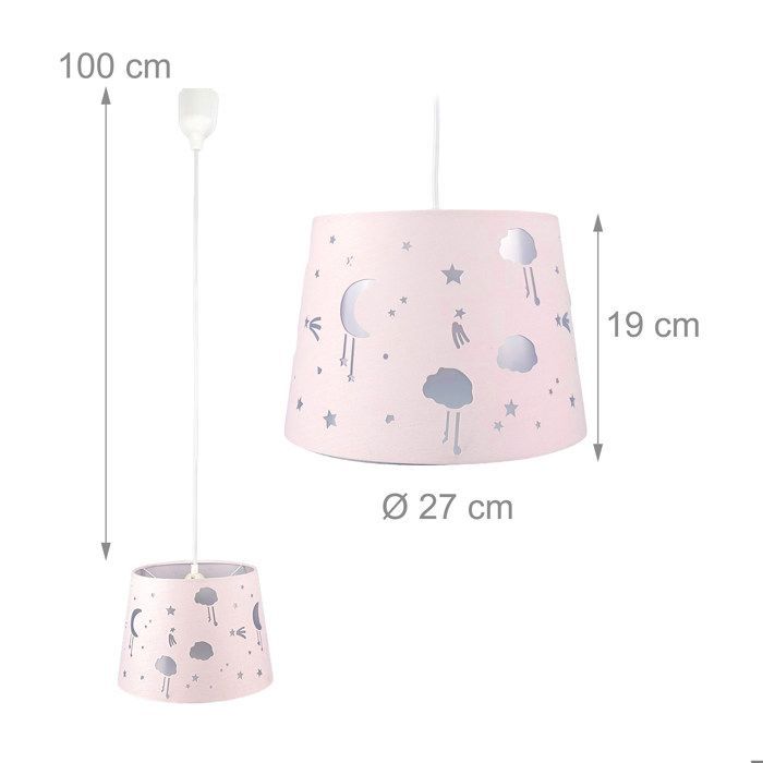 Relaxdays hanglamp voor kinderkamer, sterrenhemel, HxB: 119 x 27 cm, lamp voor meisjes en jongens, roze