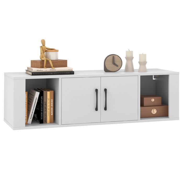 COSTWAY Wandplank met 2 deuren, zwevende opbergkast met 2 vakken voor onder de tv of een consoletafel, wit