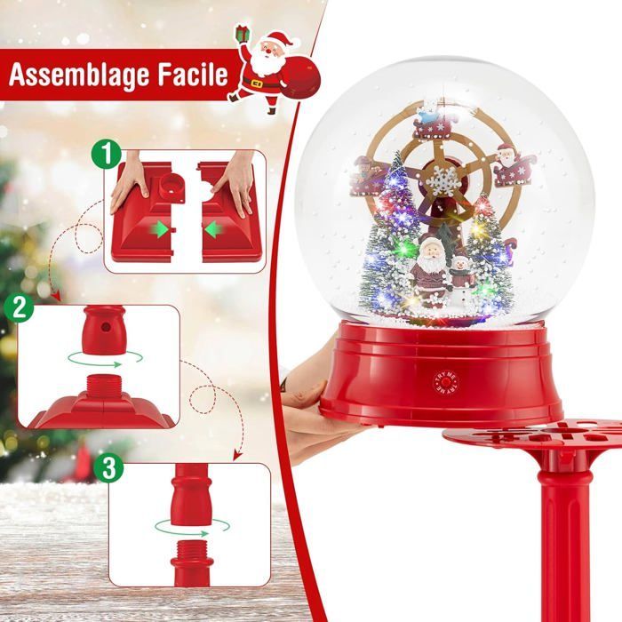 GIANTEX Lampadaire Noël 153 cm avec Lumières LED, Décoration Noel Exterieur Carrousel Rotatif avec 8 Chansons (Grande Roue)