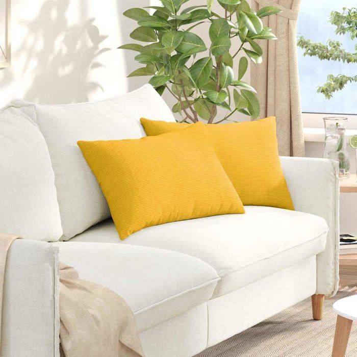 Corduroy bankkussens - vidaXL - Lichtgeel - 60x40 cm - Afneembare hoezen - Polyester vulling