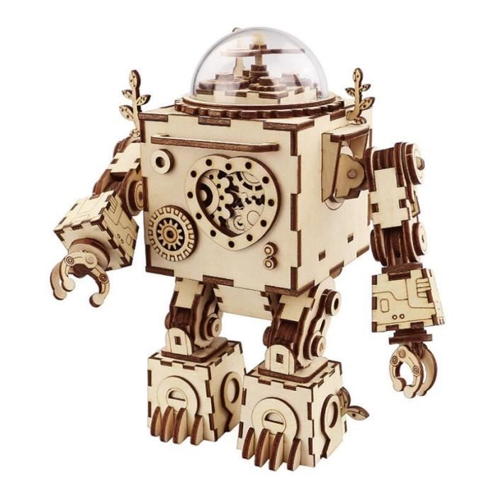 Kit di modellismo robot Orfeo 3D in legno fai da te, giocattolo puzzle con carillon meccanico, idea regalo