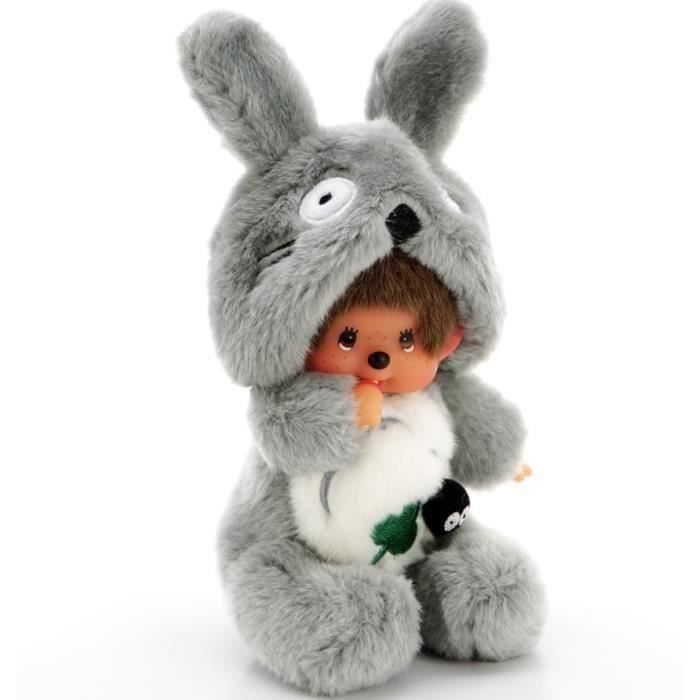 Muñeco de peluche Kiki Totoro Monchichi de 20 cm, color gris, con biberón.
