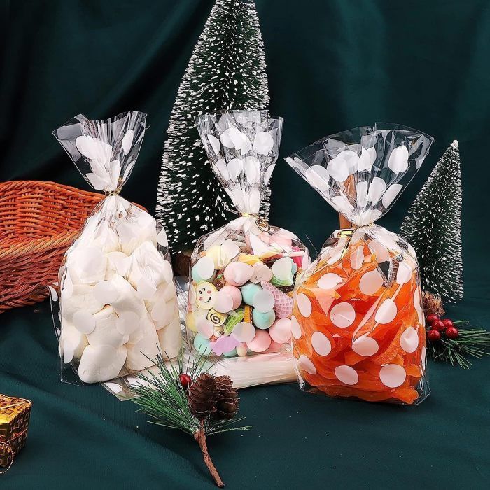 Sacs à bonbons - MKISHINE - 100pcs - Transparent avec points dorés - 21 x 13 cm - Plastique