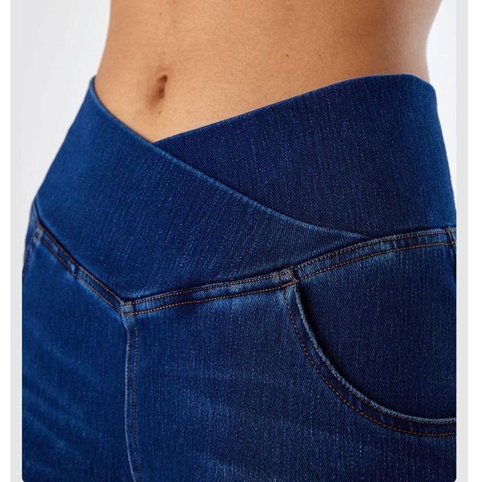 Jeans Femme Bootcut Taille Haute Élastique Pantalon en Denim Évasé Croisé en V Effet Amincissant Avec Poches - Gris Foncé