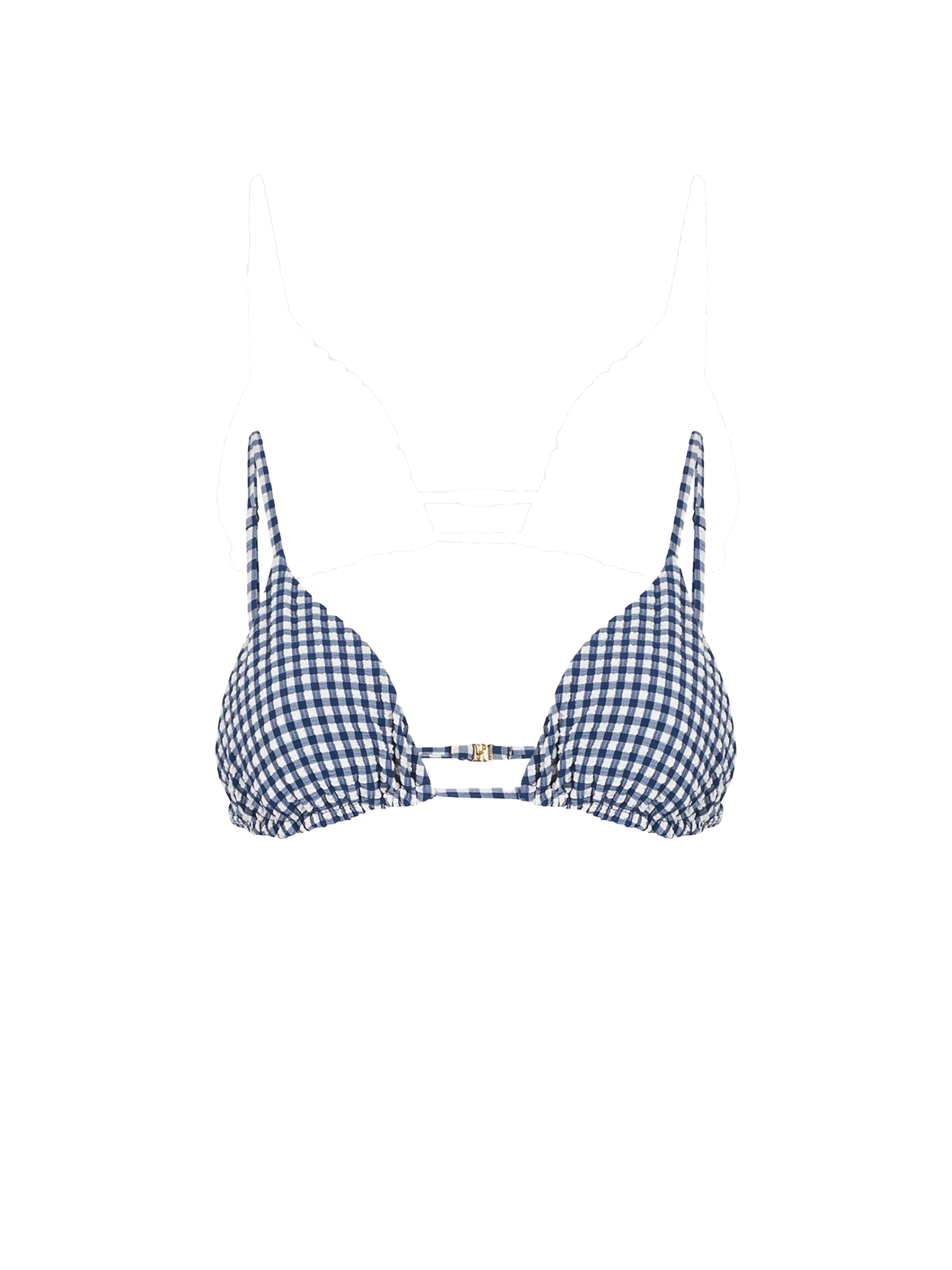 Top triangular de cuadros vichy azul arrugado para mujer