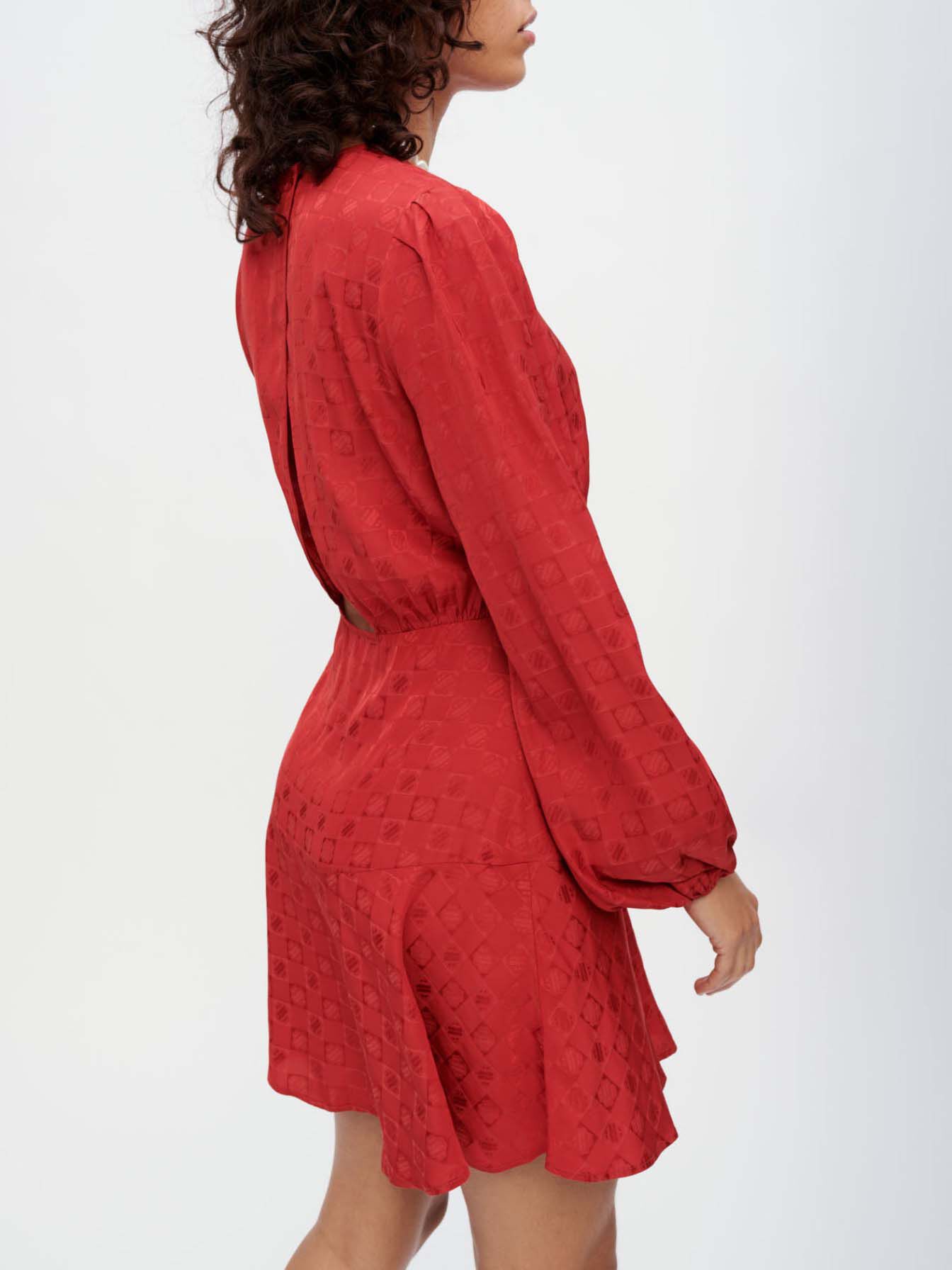 Clover Maje Viscose Jacquard Jurk - Rood