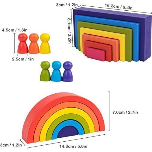Jouet en Bois - AMOUNE - Arc en Ciel Jeu Éducatif en Bois Jouet Bloc de Construction - Rouge - Mixte - Enfant