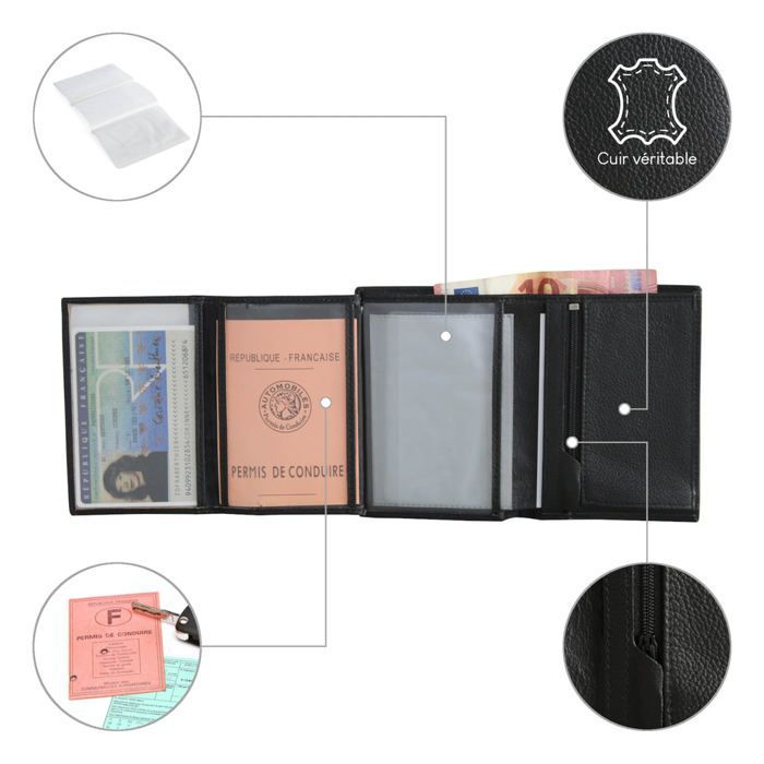 Cartera de hombre 100% piel - Tríptico - Cadwell Negro