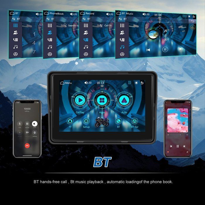 Pantalla de navegación GPS para motocicleta, pantalla inalámbrica, compatible con CarPlay y Android Auto, monitor portátil para motocicleta con certificación de resistencia al agua IP67.