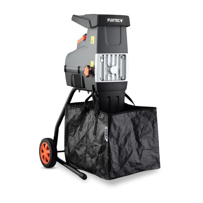Broyeur de végétaux électrique FUXTEC FX-EGH2800T - 2800W rouleaux silencieux 92 dB, bac toile 60L, coupe branches Ø44mm