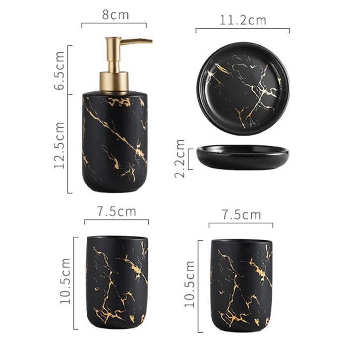 Juego de accesorios de baño - RNCYN - 4 piezas - Cerámica - Diseño mármol - 300 ml