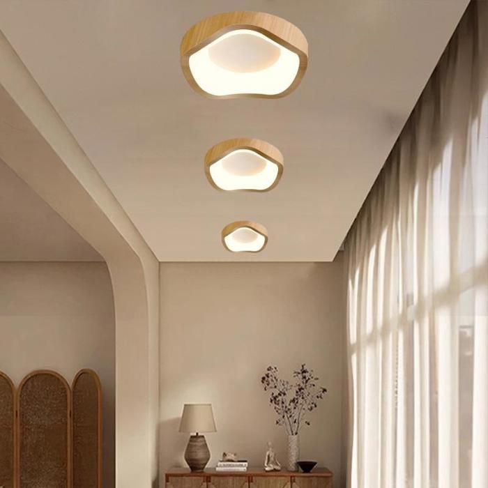 Lámpara de techo LED de estilo moderno WOTTES - 12W Blanco cálido IP54 Impermeable Lámpara de techo de madera para baño - 1 unidad Lisa Ø20CM