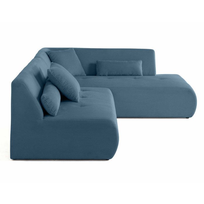 Onyx - canapé modulable d'angle droit - 5 places - en velours côtelé - Bleu