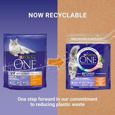 PURINA ONE Coat & Hairball csirke és teljes kiőrlésű gabona száraz macskaeledel