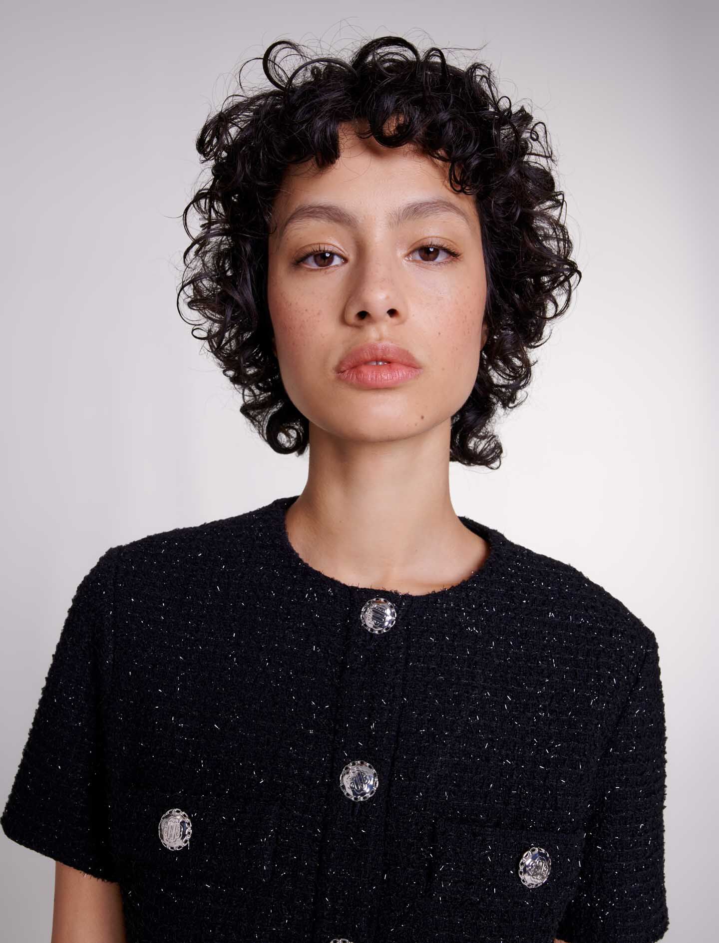 Rochie scurtă din tweed - Negru