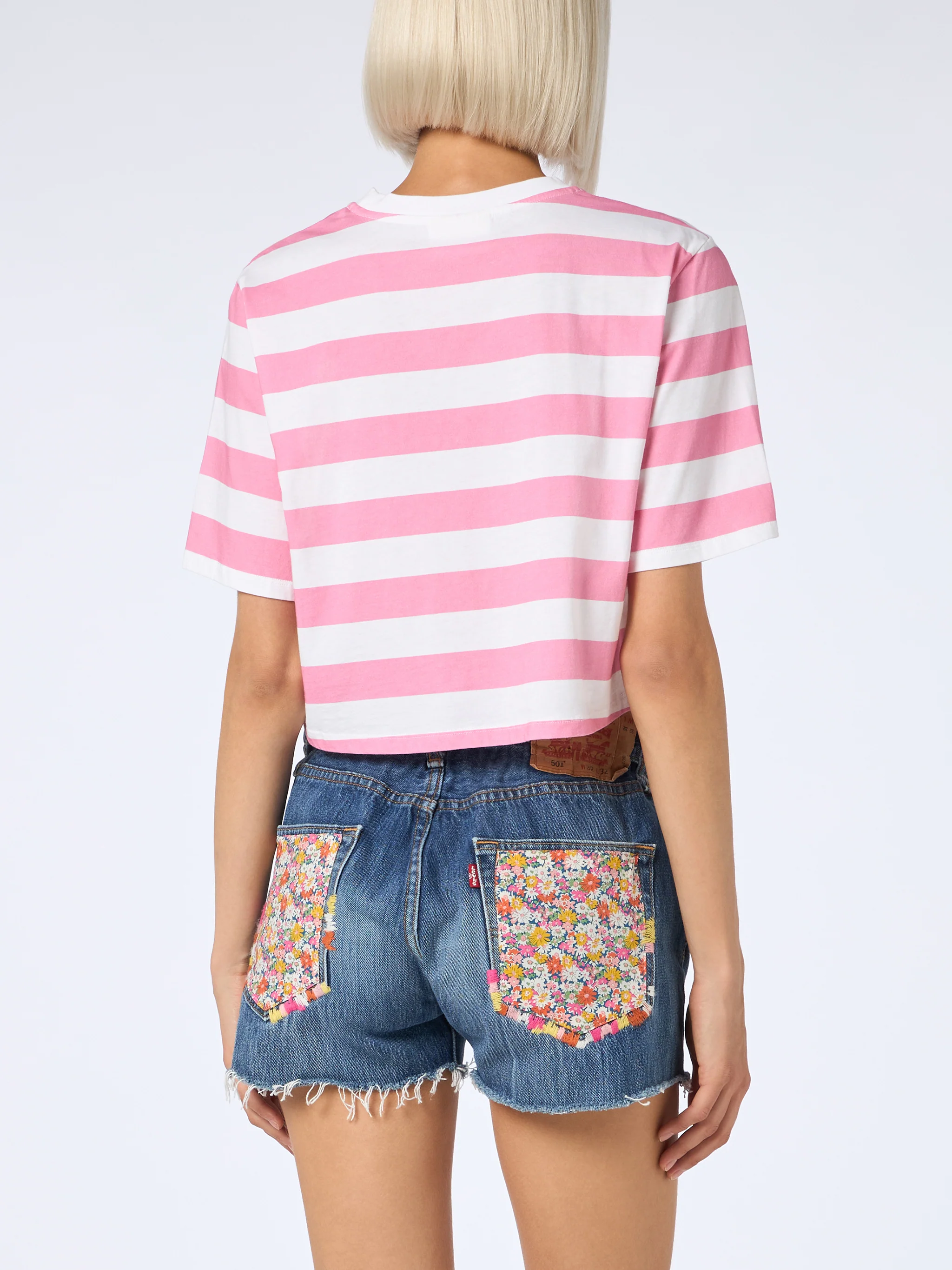 Roze en wit gestreept cropped T-shirt voor dames