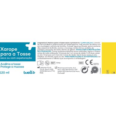 Wells Xarope para a Tosse Seca e Expetoração Acalma a Tosse de Adultos e Crianças 120 ml 120 ml