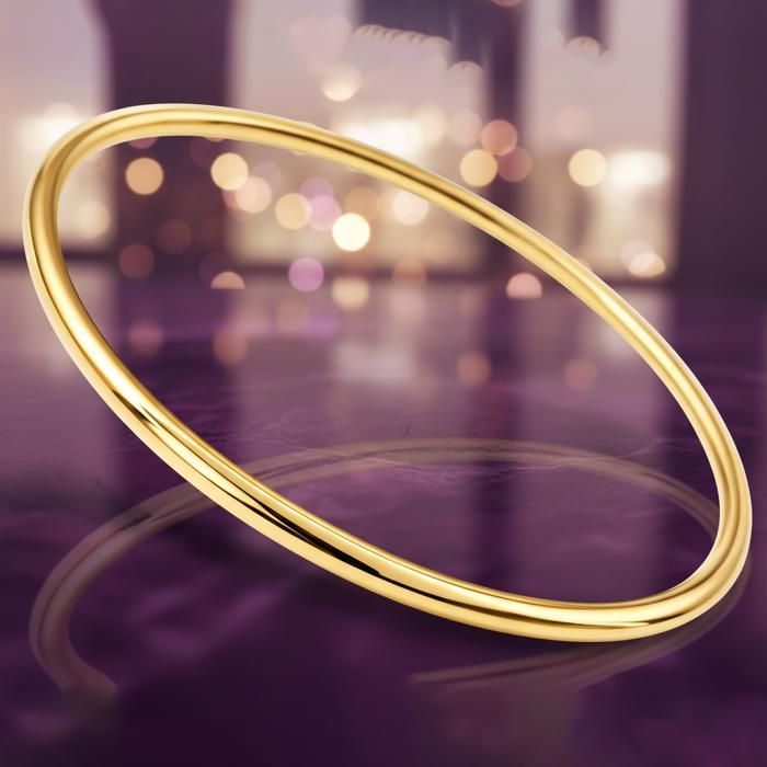 Bracelet JONC Femme Plaqué Or 18 Carats Rigide Fil Rond Épuré Diamètre 66mm Bijou Poinçonné Éclat Miroir Cadeau Luxe Classique Chic