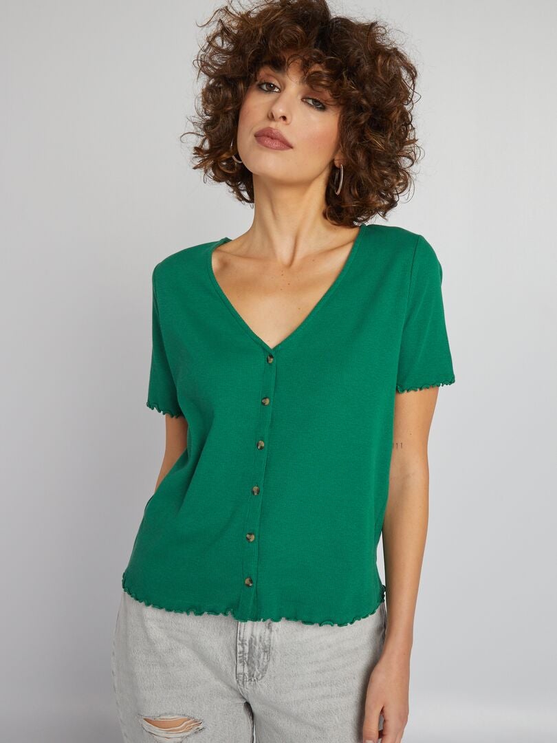 Camiseta de malha canelada - VERDE