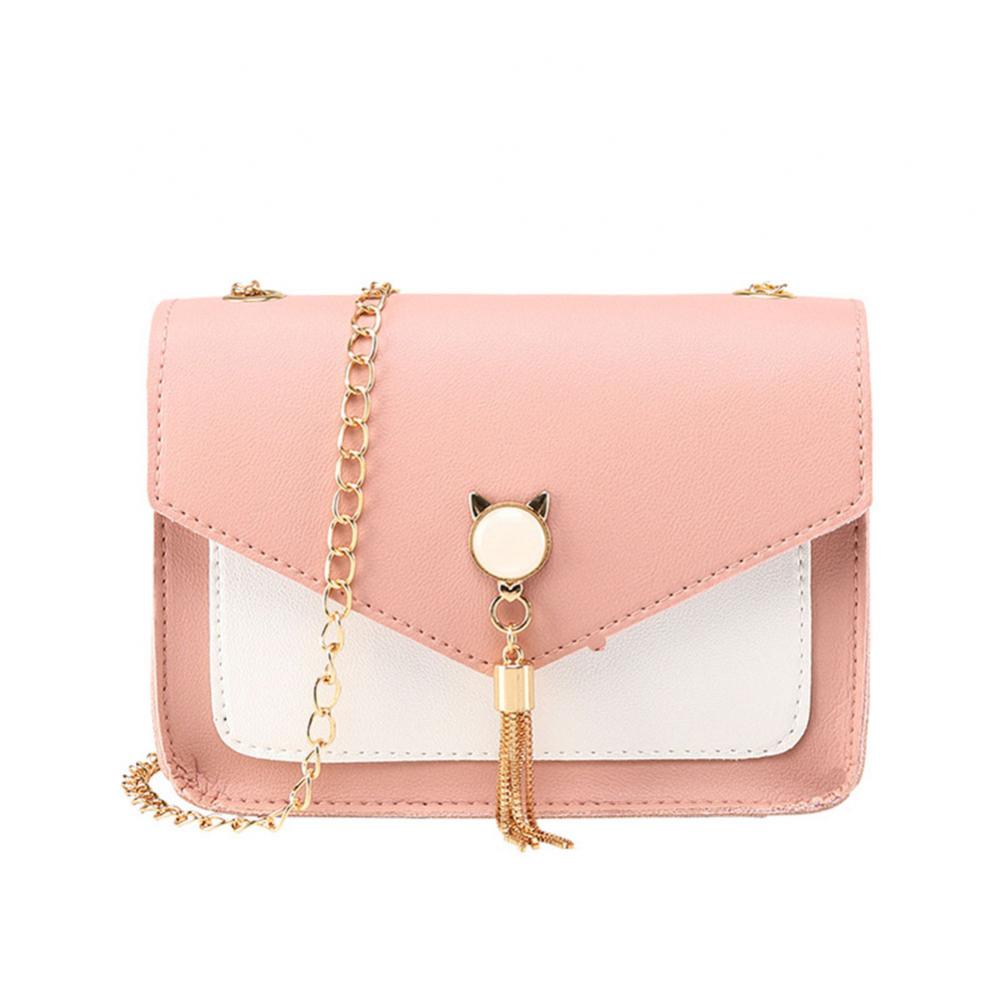 Sac bandoulière à pompons, petit modèle, style bicolore, pour femme, format B5, très tendance