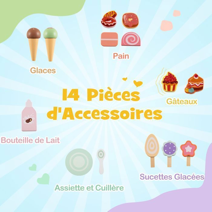 DREAMADE Girello in legno per bambini da 1 anno in su, carretto multifunzionale per gelati con accessori e ruote scorrevoli, verde