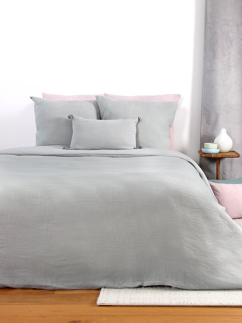 Juego de cama de gasa de algodón - gris