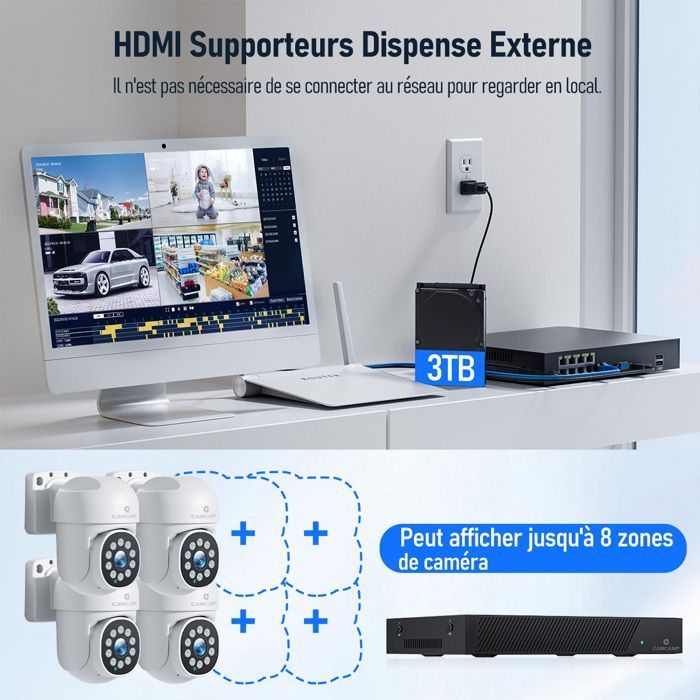 Kit telecamera di sorveglianza WiFi CAMCAMP POE 5MP H.265+500GB NVR Visione notturna intelligente