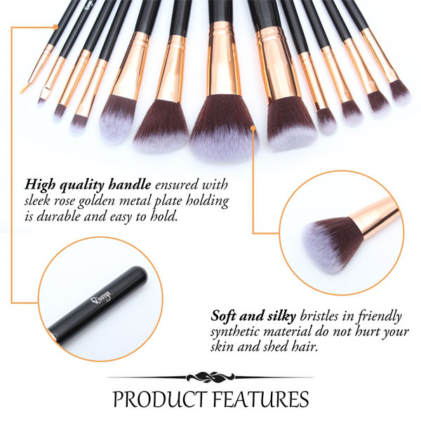 Sada štetcov na make-up Livingandhome 12 ks - zlatá ferula