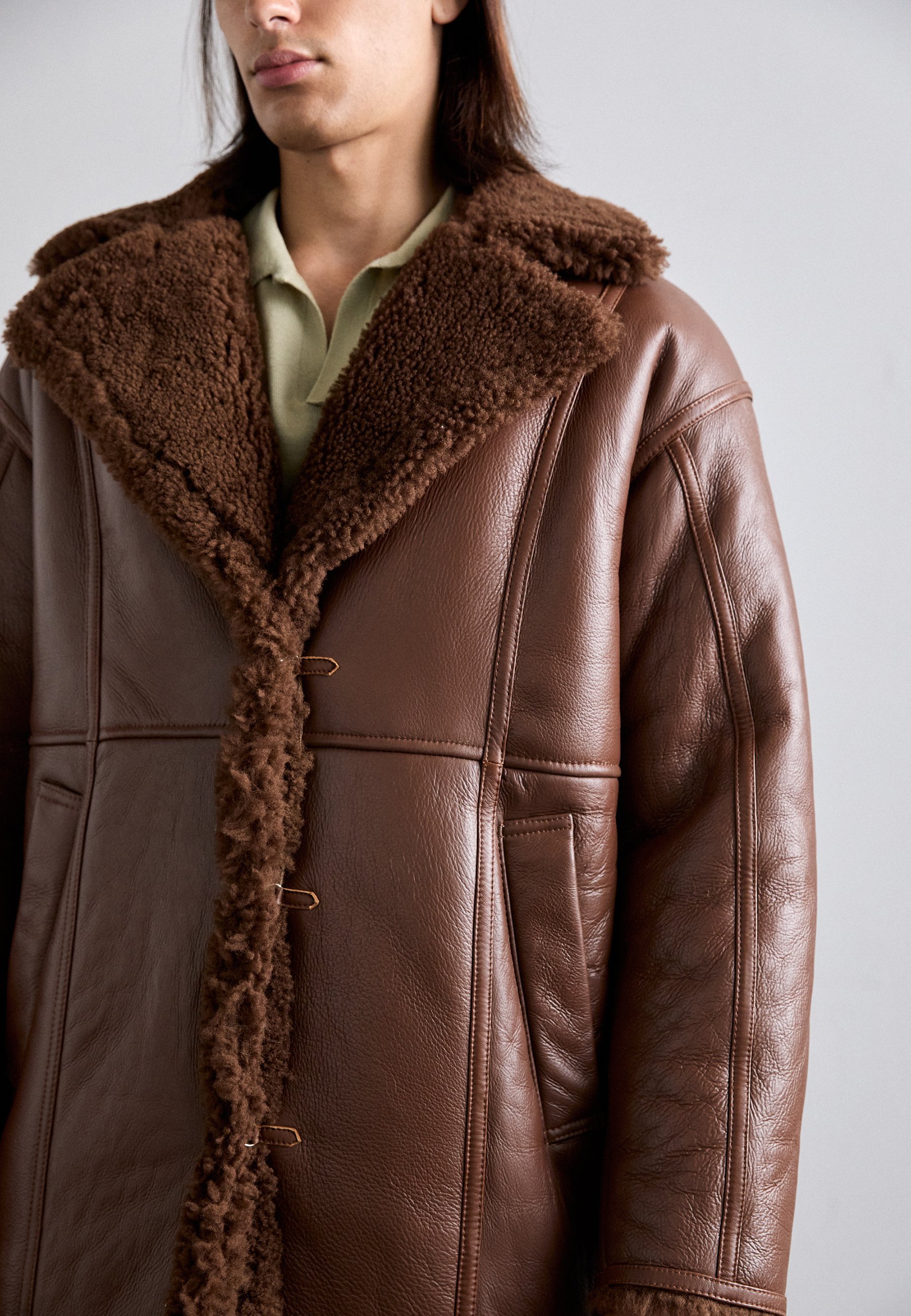 Casaco de pele de carneiro unissex Won Hundred NUUK - Casaco clássico - marrom escuro