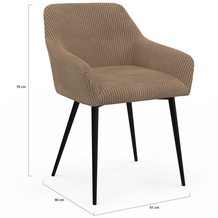 IDMARKET Lot de 2 chaises de salle à manger JANY en velours côtelé taupe